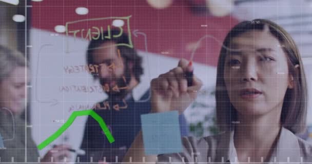 Animação Processamento Dados Sobre Diversas Pessoas Negócios Tomando Notas Parede — Vídeo de Stock