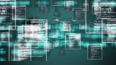 Yeşil arkaplanda veri işleme animasyonu. küresel ağlar, bağlantılar, veri işleme ve dijital arayüz kavramı dijital olarak oluşturulmuş video.