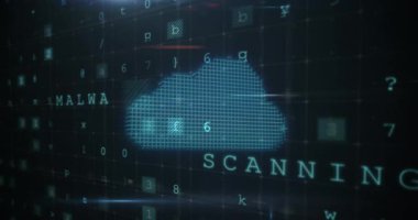 Tarama animasyonu, numaralar ve çevrimiçi güvenlik kilidi. küresel internet güvenliği, veri işleme, bağlantılar ve dijital arayüz konsepti dijital olarak oluşturulmuş video.