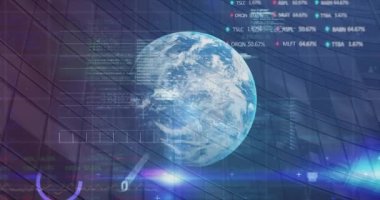 Tüm dünyada istatistik ve finansal veri işleme animasyonları. küresel iş, finans, bağlantılar ve dijital olarak oluşturulmuş video işleme kavramı.