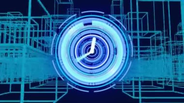 Siyah arkaplanda geometrik şekiller üzerinde saatle taramanın animasyonu. küresel bağlantılar, veri işleme ve dijital arayüz konsepti dijital olarak oluşturulmuş video.