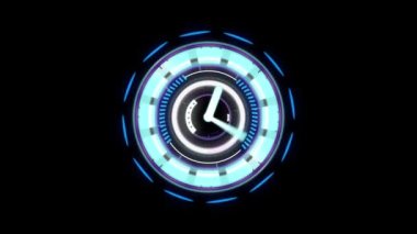 Siyah arkaplanda saatle tarama animasyonu. küresel bağlantılar, veri işleme ve dijital arayüz konsepti dijital olarak oluşturulmuş video.