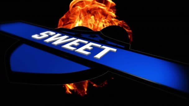 Animation Sweet Text Shield Flames Black Background Background Social Media — Stock Video