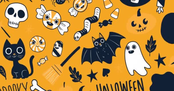Animacja Ikon Halloween Pomarańczowym Tle Halloween Tradycja Koncepcja Świętowania Cyfrowo — Wideo stockowe
