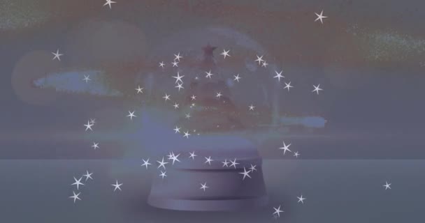 Animation Stars Falling Snow Globe Grey Background Christmas Tradition Celebration — Stock Video