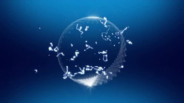 Koyu mavi arka planda beyaz dairenin üzerinde parlayan beyaz sıvı ışığın animasyonu. elektrik ve iletişim teknolojisi konsepti dijital olarak oluşturulmuş video.