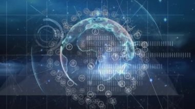 Siyah arka planda dünya üzerindeki bağlantı ağının animasyonu. küresel hesaplama, veri işleme, bağlantılar ve dijital arayüz konsepti dijital olarak oluşturulmuş video.