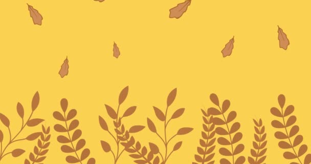 Animation Brown Autumn Leaves Falling Yellow Background Autumn Fall Season — Stock Video
