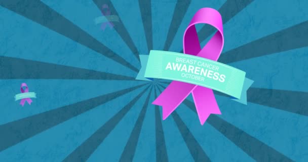 Animação Texto Conscientização Câncer Mama Fundo Azul Conceito Campanha Conscientização — Vídeo de Stock