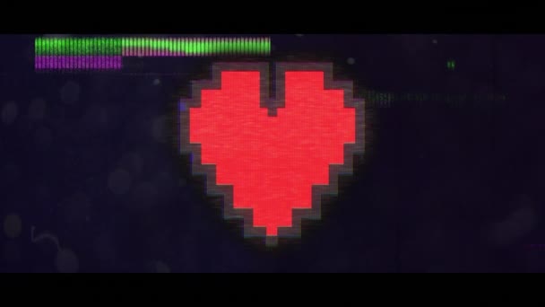 Цифровая Анимация Эффекта Скольжения Над Пиксельной Иконкой Красного Сердца Черном — стоковое видео