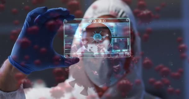 Animation Virus Cells Digital Interface Male Doctor Wearing Face Mask — Stock Video