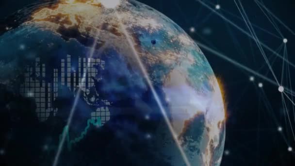 Animace Sítě Připojení Finanční Statistiky Celém Světě Černém Pozadí Globální — Stock video