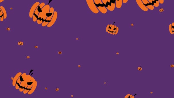 Animación Venta Halloween Calabazas Flotantes Sobre Fondo Púrpura Halloween Tradición — Vídeos de Stock