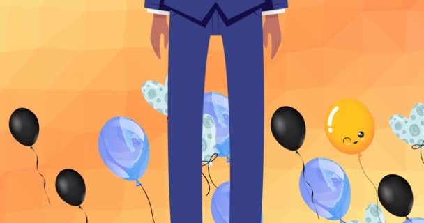 Animation Businessman Wearing Face Mask Balloons Medical Healthcare Services Coronavirus — Stock Video