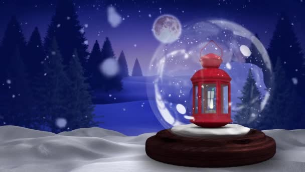 Анімація Снігової Кулі Над Зимовим Пейзажем Різдво Традиція Концепція Святкування — стокове відео
