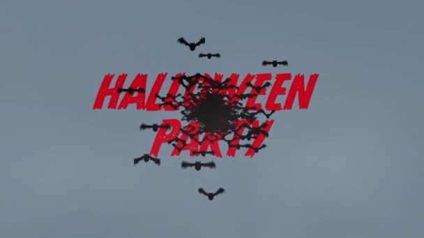 Animation Von Halloween Party Kürbissen Und Fledermäusen Auf Grauem Hintergrund — Stockvideo