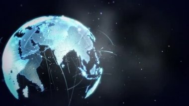 Dönen dünyanın animasyonu ve evrendeki bağlantı ağı. dijital arayüz ve teknoloji konsepti dijital olarak oluşturulmuş video.