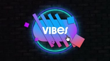 Siyah arkaplanda renkli şekiller üzerinde titreşimlerin canlandırılması. Geçmişi. Sosyal medya ve iletişim konsepti dijital olarak oluşturulmuş video.