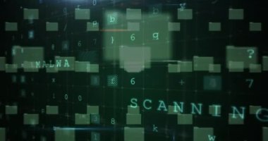 Tarama, numaralar, klasörler ve çevrimiçi güvenlik kilidi animasyonu. küresel internet güvenliği, veri işleme, bağlantılar ve dijital arayüz konsepti dijital olarak oluşturulmuş video.