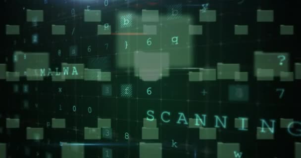 Animatie Van Scannen Nummers Mappen Online Veiligheidshangslot Wereldwijde Internetbeveiliging Gegevensverwerking — Stockvideo