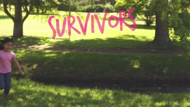 Animatie Van Overlevenden Tekst Lachend Meisje Met Ballonnen Borstkanker Positief — Stockvideo