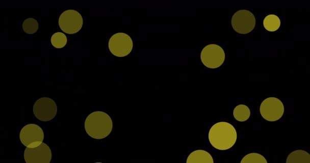 Анимация Нескольких Желтых Пятен Плавающих Черном Фоне Поздравления Вечеринка Юбилей — стоковое видео