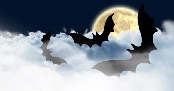 夜空を飛ぶコウモリのアニメーション ハロウィーンの伝統とお祝いのコンセプトデジタル生成ビデオ — ストック動画