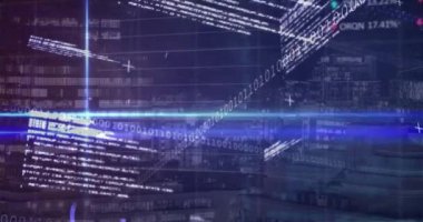 İstatistiklerin animasyonu, ikili kodlama ve şebeke üzerinde finansal veri işleme. küresel iş, finans, bağlantılar ve dijital olarak oluşturulmuş video işleme kavramı.