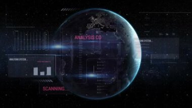 Dünya çapında finansal veri işleme animasyonu. küresel iş, finans, veri işleme ve dijital arayüz kavramı dijital olarak oluşturulmuş video.