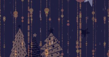 Yıldızların animasyonu ve karanlık arka planda noel ağacı deseni. Noel, gelenek ve kutlama konsepti dijital olarak oluşturuldu.