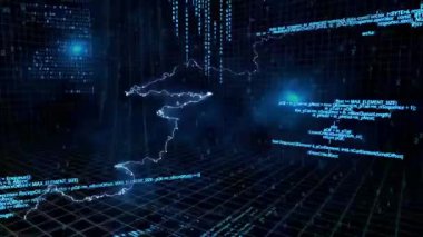 Veri işleme ve siyah zemin üzerindeki ışık izlerinin animasyonu. küresel iş, veri işleme, bağlantılar ve dijital arayüz konsepti dijital olarak oluşturulmuş video.