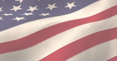 Amerika Birleşik Devletleri bayrağı üzerinde İşçi Bayramı metninin animasyonu. Amerikan vatanseverliği, gelenek ve kutlama konsepti dijital olarak oluşturulmuş video.