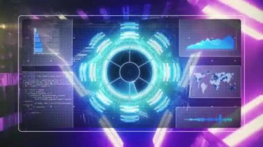 Kapsam taraması ve veri işleme ile dijital arayüzün animasyonu. küresel bağlantılar, teknoloji, veri işleme ve dijital arayüz konsepti dijital olarak oluşturulmuş video.