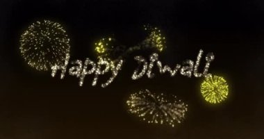Havai fişek kutlamalarında Diwali metninin animasyonu. diwali, ışık festivali, yeni yıl geleneği ve dijital olarak üretilen video konsepti.