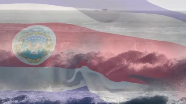 Digitális Összetétele Hullámzó Costa Rica Zászló Ellen Hullámok Tengerben Nemzeti — Stock videók