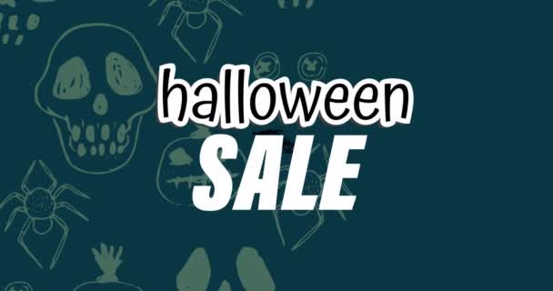 Animatie Van Halloween Verkoop Schedels Vleermuizen Donkerblauwe Achtergrond Halloween Traditie — Stockvideo