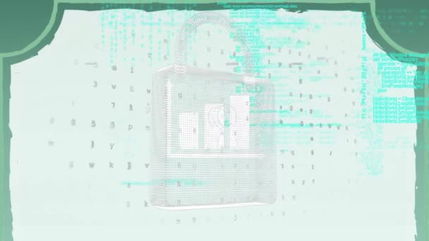 データ処理上の南京錠とグラフのアニメーション 世界的なビジネス データ処理 デジタルインターフェースの概念がデジタルで生成されたビデオ — ストック動画