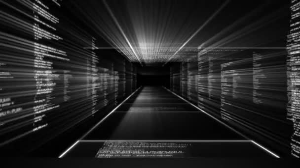 黒の背景にデータ処理を持つトンネルのアニメーション 世界中のネットワーク データ処理 デジタルインターフェースの概念がデジタルで生成されたビデオ — ストック動画