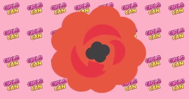 Birden Fazla Kızın Üzerindeki Kırmızı Çiçeğin Animasyonu Mesaj Atabilir Kadın — Stok video