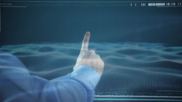 Animation Des Geschäftsmannes Finger Berühren Digitalen Bildschirm Mit Netzwerk Von — Stockvideo