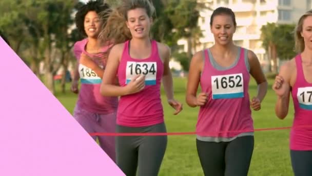 Animation Des Brustkrebs Bewusstseinstextes Über Einer Gruppe Lächelnder Frauen Konzept — Stockvideo