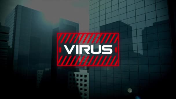 Animación Texto Virus Sobre Paisaje Urbano Global Covid Pandemia Ciencia — Vídeos de Stock