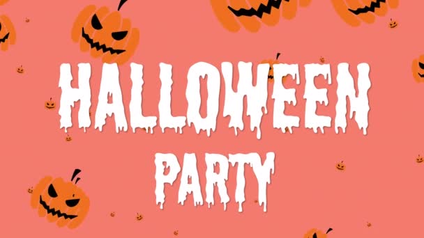 Animation Halloween Parti Text Över Pumpor Faller Orange Bakgrund Halloween — Stockvideo