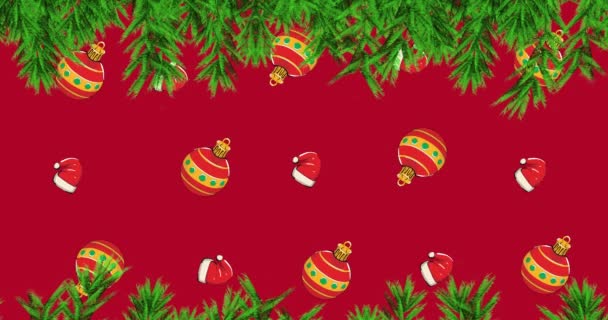 Animace Větví Jedle Nad Vánočním Vzorem Vánoční Tradiční Slavnostní Koncept — Stock video
