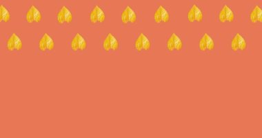 Turuncu arka planda birden fazla sarı sonbahar yapraklarının animasyonu. mevsimler, sonbahar, sonbahar, renk ve doğa konsepti dijital olarak oluşturulmuş video.