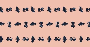 Pembe arka planda kedi ve yarasa animasyonu. Cadılar bayramı geleneği ve dijital olarak oluşturulan kutlama konsepti.