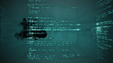 Yeşil arkaplanda dumanlı veri işleme ile tünel animasyonu. küresel ağlar, bağlantılar, veri işleme ve dijital arayüz kavramı dijital olarak oluşturulmuş video.