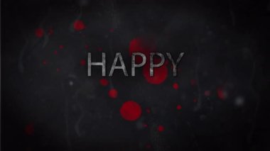 Siyah arka planda kan lekeleri üzerine mutlu Cadılar Bayramı metni animasyonu. Cadılar bayramı, sonbahar, kutlama ve geleneksel konsept dijital olarak oluşturulmuş video.