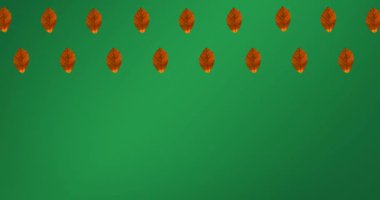 Yeşil arkaplandaki turuncu sonbahar yapraklarının animasyonu. sonbahar, sonbahar, sezon, doğa, desen ve renk konsepti dijital olarak oluşturulmuş video.