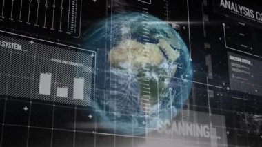 Dünya çapında finansal veri işleme animasyonu. küresel iş, finans, veri işleme ve dijital arayüz kavramı dijital olarak oluşturulmuş video.
